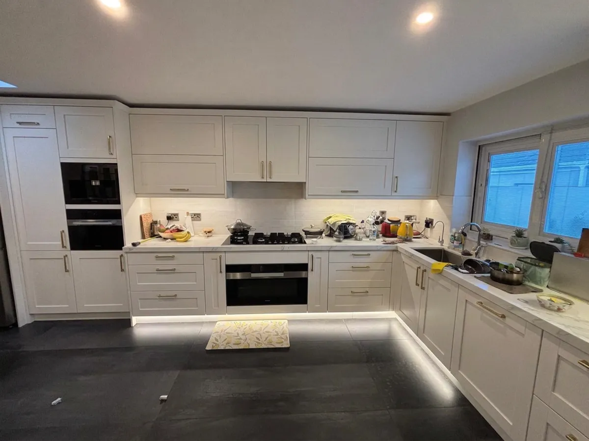 AI concept of the same kitchen in a painted shaker style, not a real kitchen